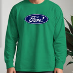 Fore! Logo Long Sleeve Tee worn, Irish Green