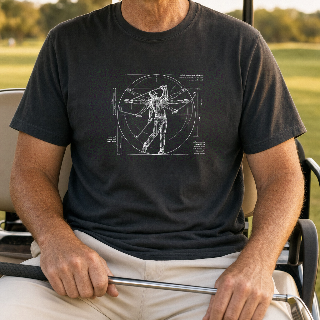 Da Vinci Swing Heavyweight Tee worn on the golf course, True Navy