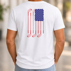 USA Flag Clubs & Balls Back Print Tee worn, White