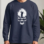 Skull Silhouette Long Sleeve Tee worn, Navy