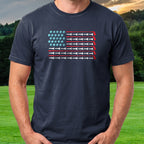 Tees And Irons Flag Tee worn on the golf course, Navy