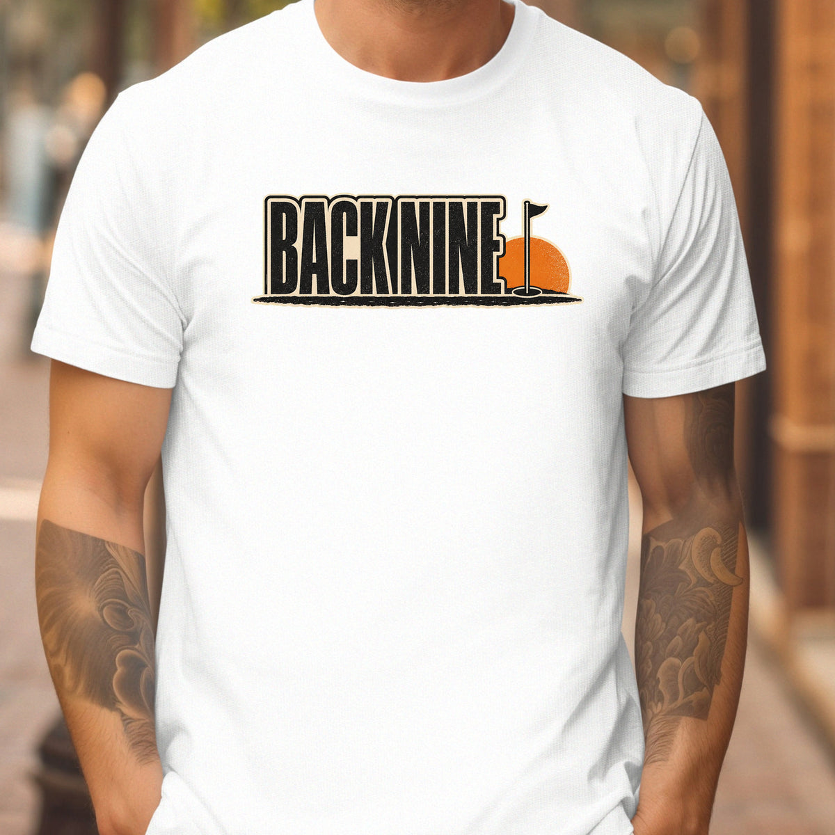 Back Nine, Sunset Scoreboard Tee worn, White