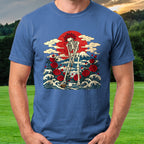 Eternal Drive Woodblock Tee worn on the golf course, Royal