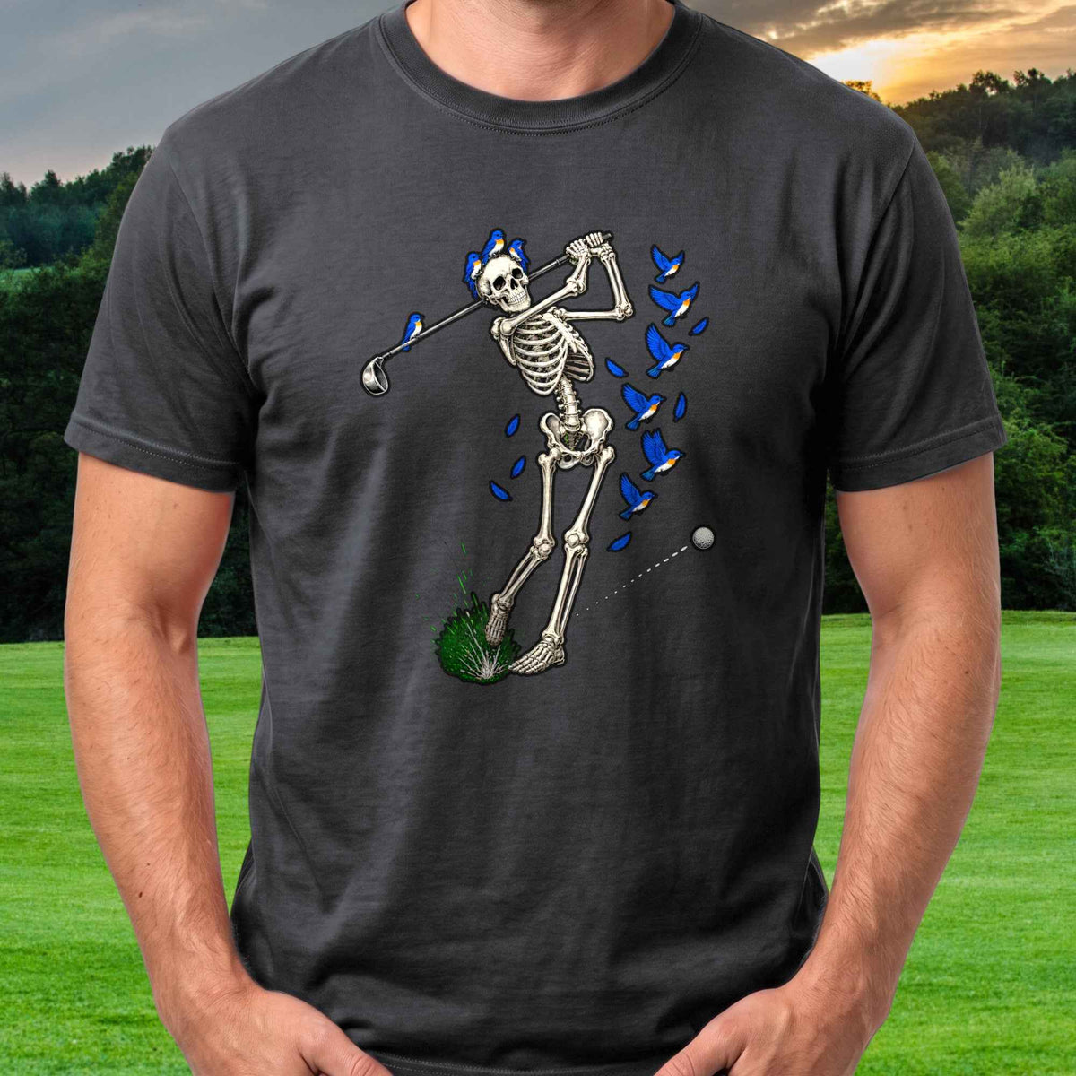 Birdie Skeleton Swing Tee worn on the golf course, Black