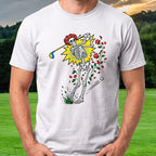 Rose Skeleton Pop Art Tee worn on the golf course, White