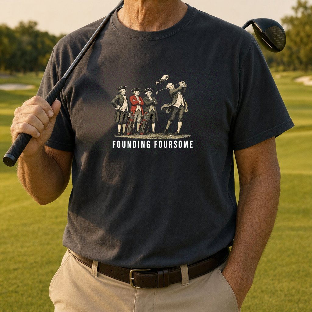 Founding Foursome Heavyweight Tee worn on the golf course, Mystic Blue