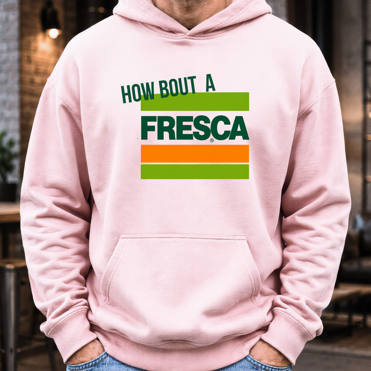 How About A Fresca Hoodie worn, Light Pink