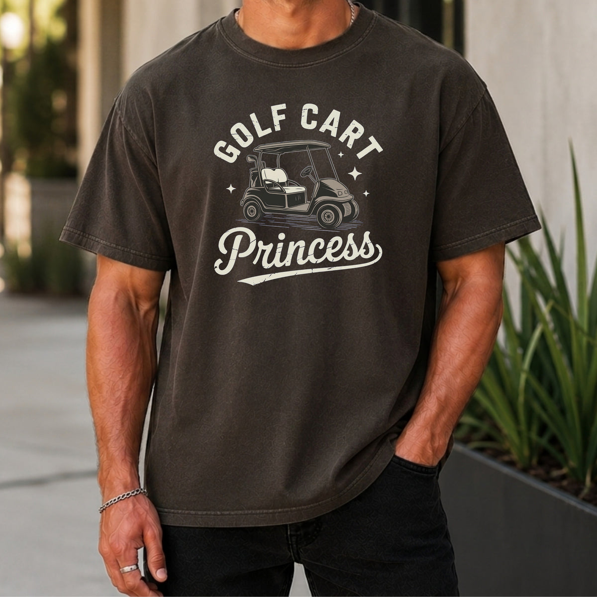 Golf Cart Princess Premium Tee worn, Pepper