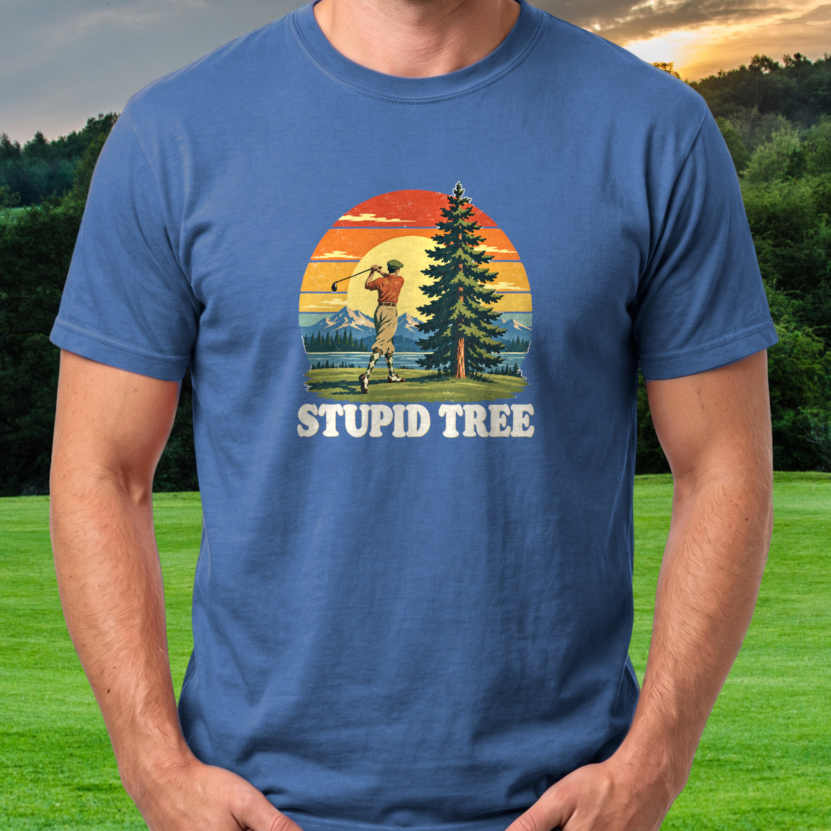 Stupid Tree National Park Tee worn on the golf course, Royal