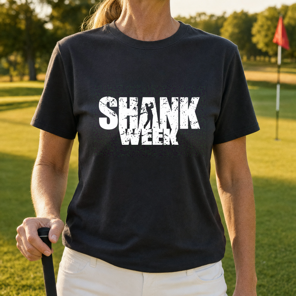 Shank Week Heavyweight Tee worn on the golf course, True Navy