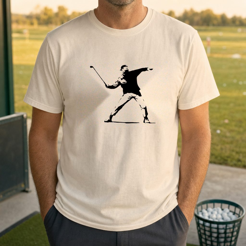 Club Thrower Tee worn on the golf course, Natural