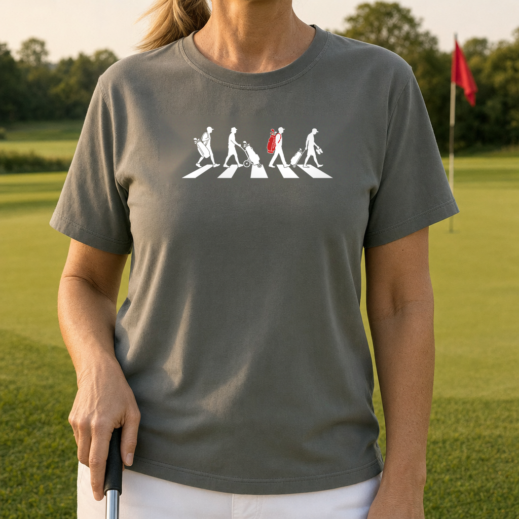 The Crossing Heavyweight Tee worn on the golf course, Moss