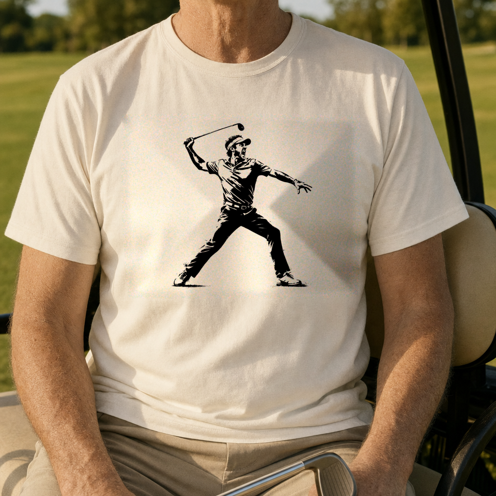 Angry Golfer Tee worn on the golf course, Natural