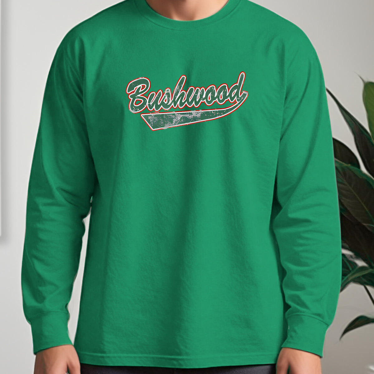 Bushwood Jersey Long Sleeve Tee worn, Irish Green