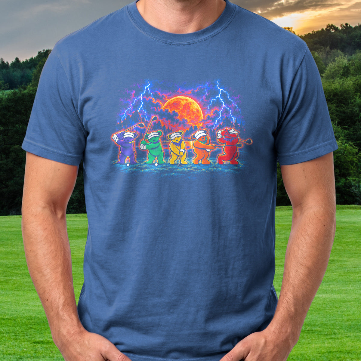 Golf Swing Bears Rock Tour Tee worn on the golf course, Royal