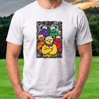 Golf Swing Bears Gang Portrait Tee worn on the golf course, White