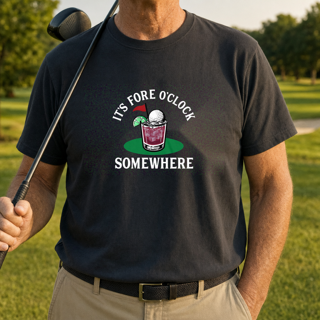 Fore O'Clock Cocktail Tee worn on the golf course, Black