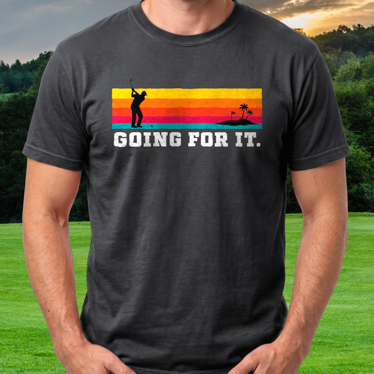 Going For It Tee worn on the golf course, Black