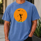 Halloween Moon Premium Tee worn, Mystic Blue