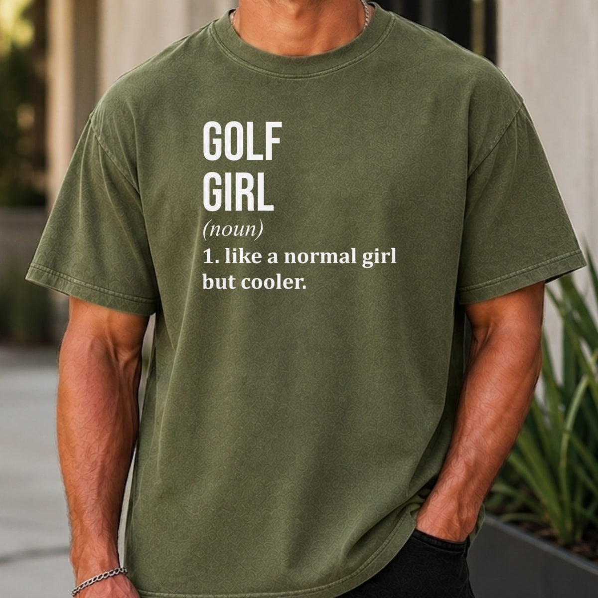 Golf Girl Premium Tee worn, Moss