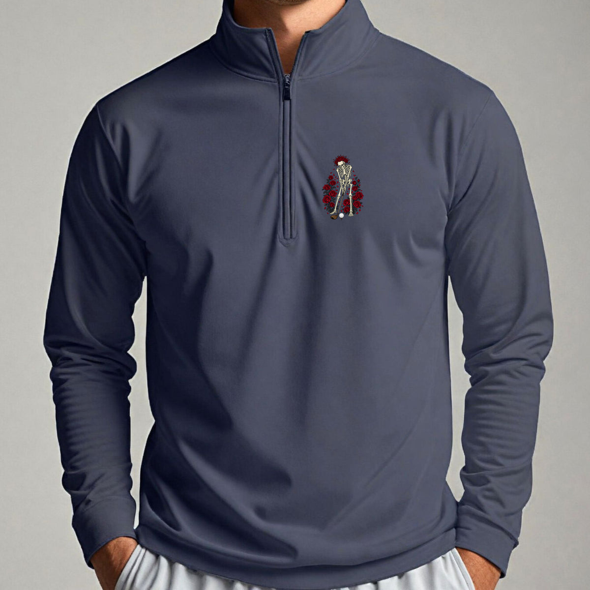 Eternal Drive Quarter Zip worn, Navy