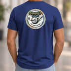 Shanked Right Logo Back Print Tee worn, Navy