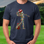 Rose Follow Through Christmas Lights Tee worn on the golf course, Navy