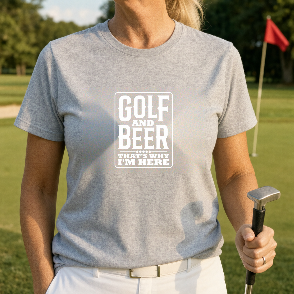 Golf And Beer Tee worn on the golf course, Sport Grey