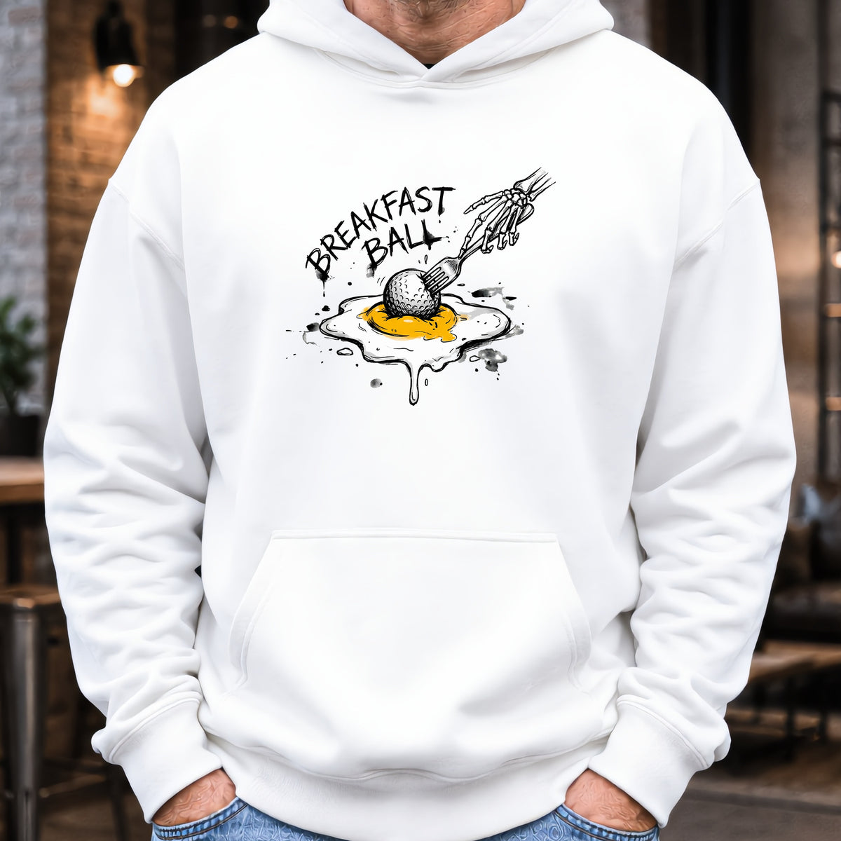 Breakfast Ball Egg Hoodie worn, White
