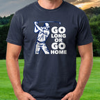 Go Long Or Go Home Tee worn on the golf course, Navy