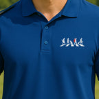 The Crossing Performance Polo worn on the golf course, Royal