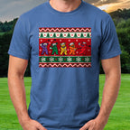 Golf Swing Bears Ugly Sweater Tee worn on the golf course, Royal