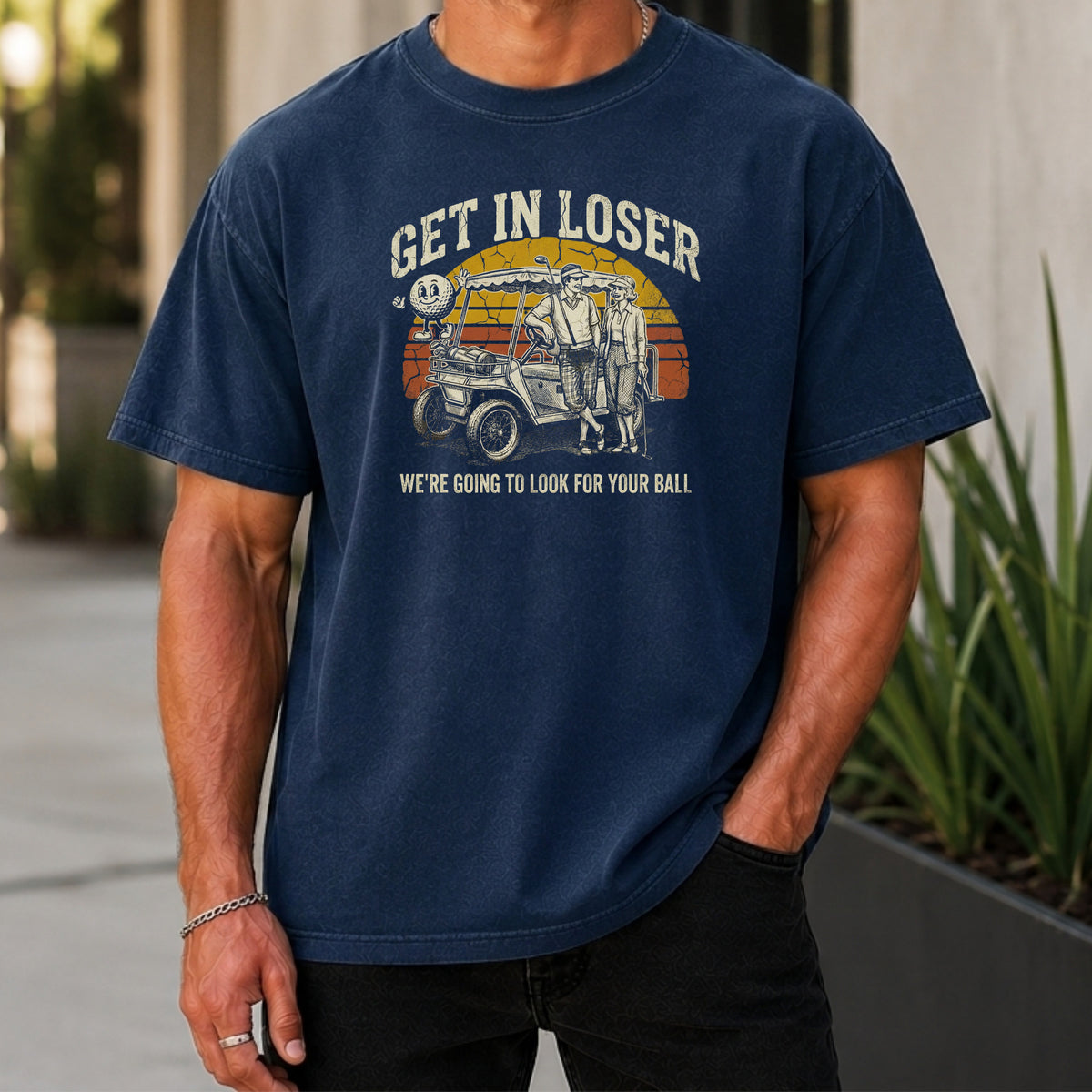 Get In Loser Retro Premium Tee worn, True Navy