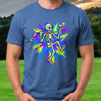 Martini Skeleton Strut Graffiti Tee worn on the golf course, Royal