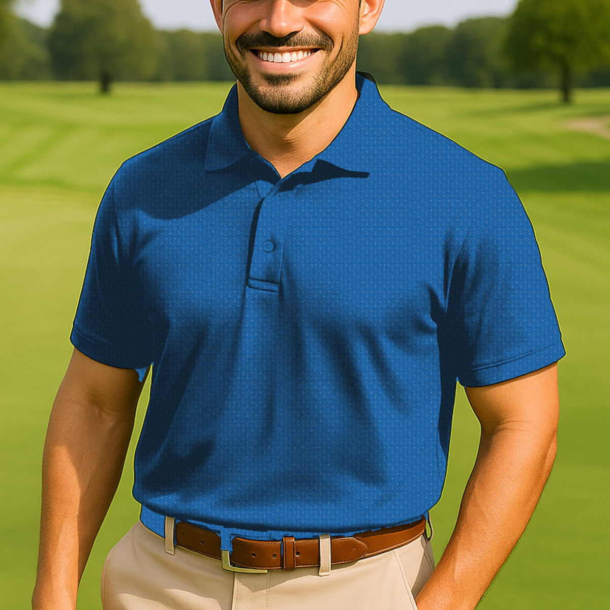 Da Vinci Blueprint Performance Print Polo worn on the golf course