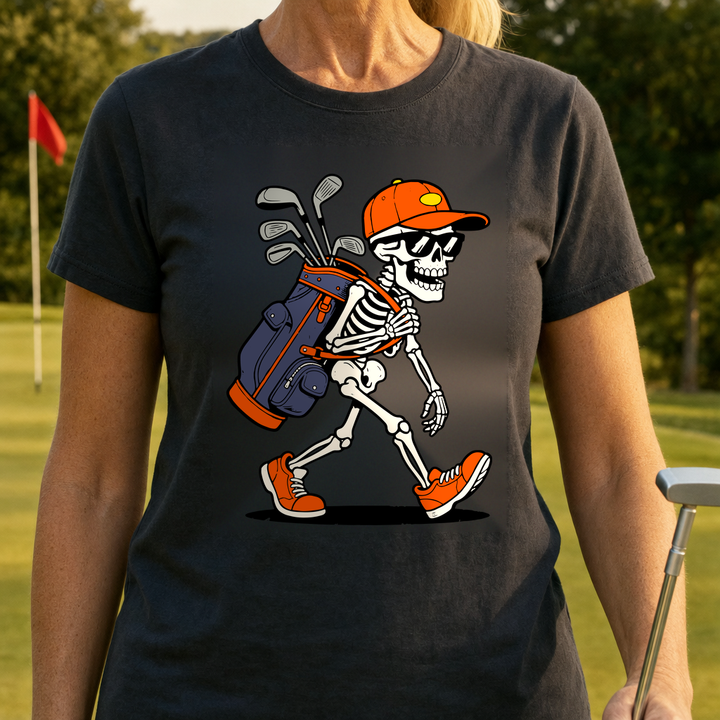 Dead Man Walking 18 Tee worn on the golf course, Black