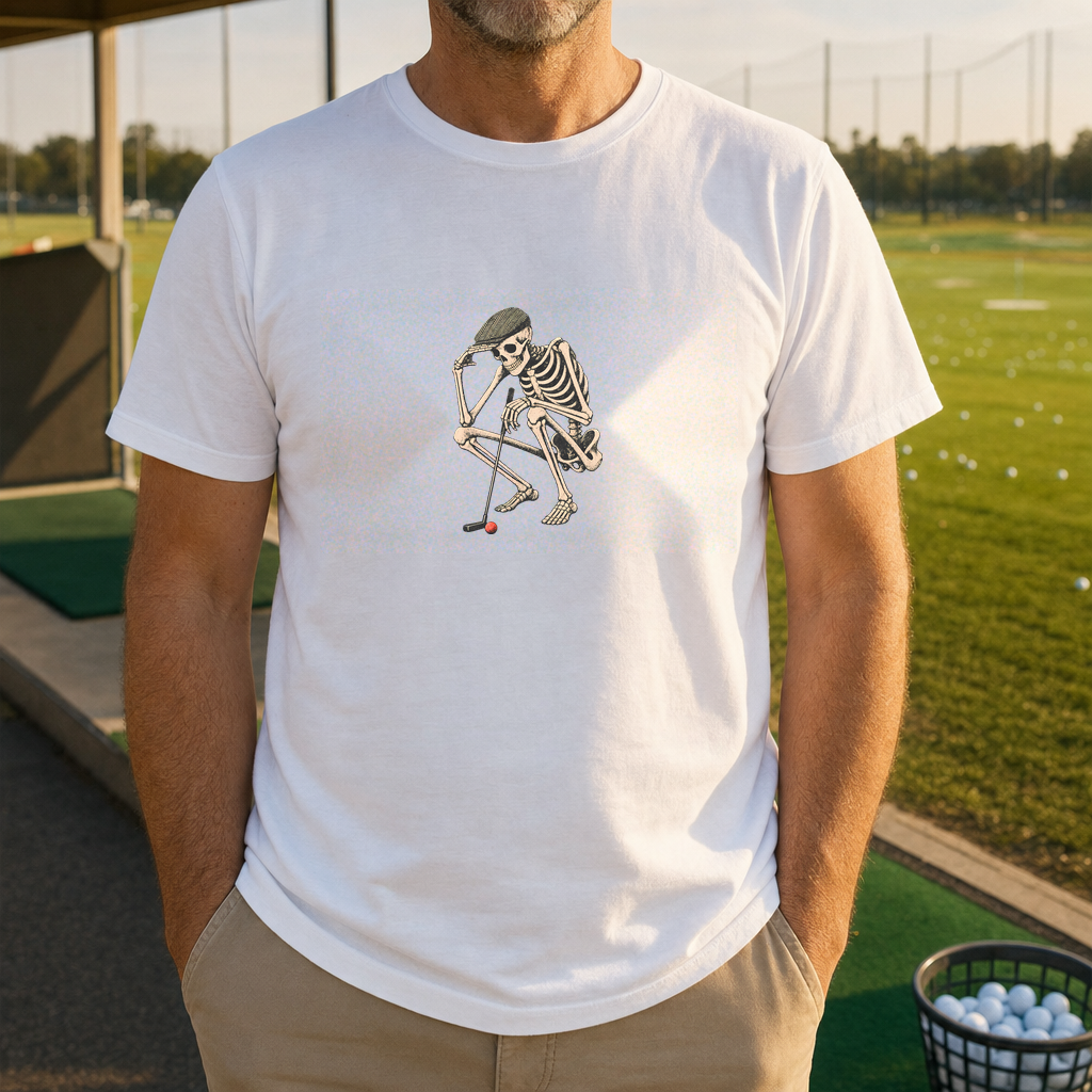 Putter Skeleton Tee worn on the golf course, White