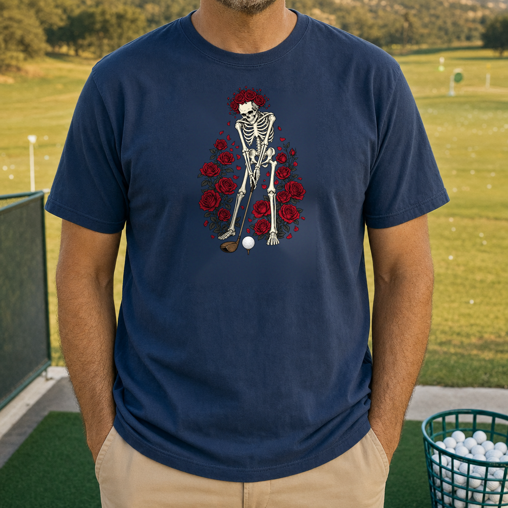 Eternal Drive Heavyweight Tee worn on the golf course, True Navy