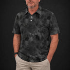 Black Smoke Performance Print Polo worn, front view