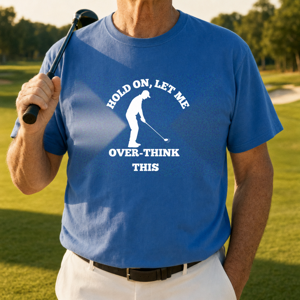 Overthinking Tee worn on the golf course, Royal