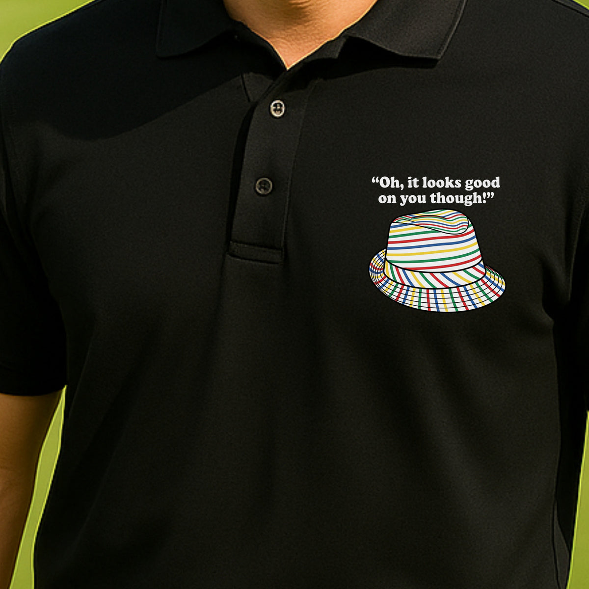 Looks Good On You Though Performance Polo worn on the golf course, Black