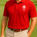 Skull Silhouette Performance Polo worn on the golf course, Red