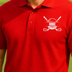 Personalized Crest Performance Polo worn on the golf course, Red