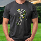 Dandelion Skeleton Swing Tee worn on the golf course, Black
