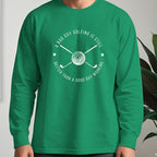 A Bad Day Golfing Long Sleeve Tee worn, Irish Green