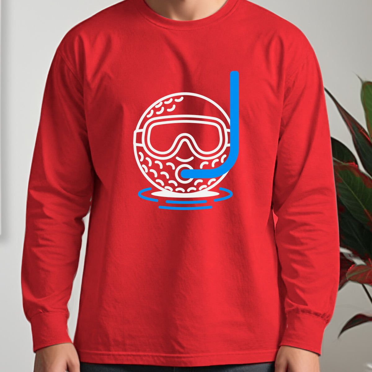 Scuba Ball Long Sleeve Tee worn, Red