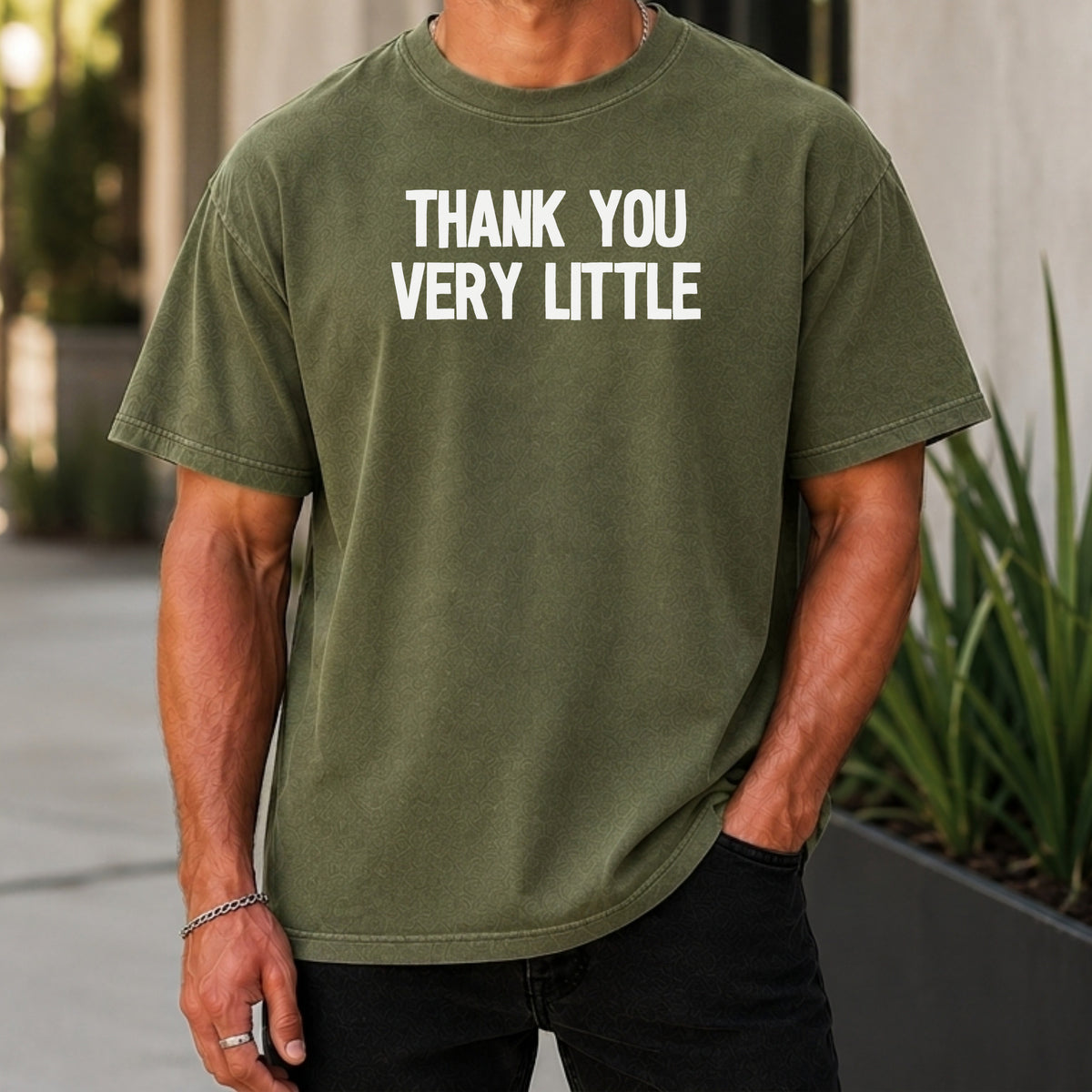 Thank You Very Little Premium Tee worn, Moss