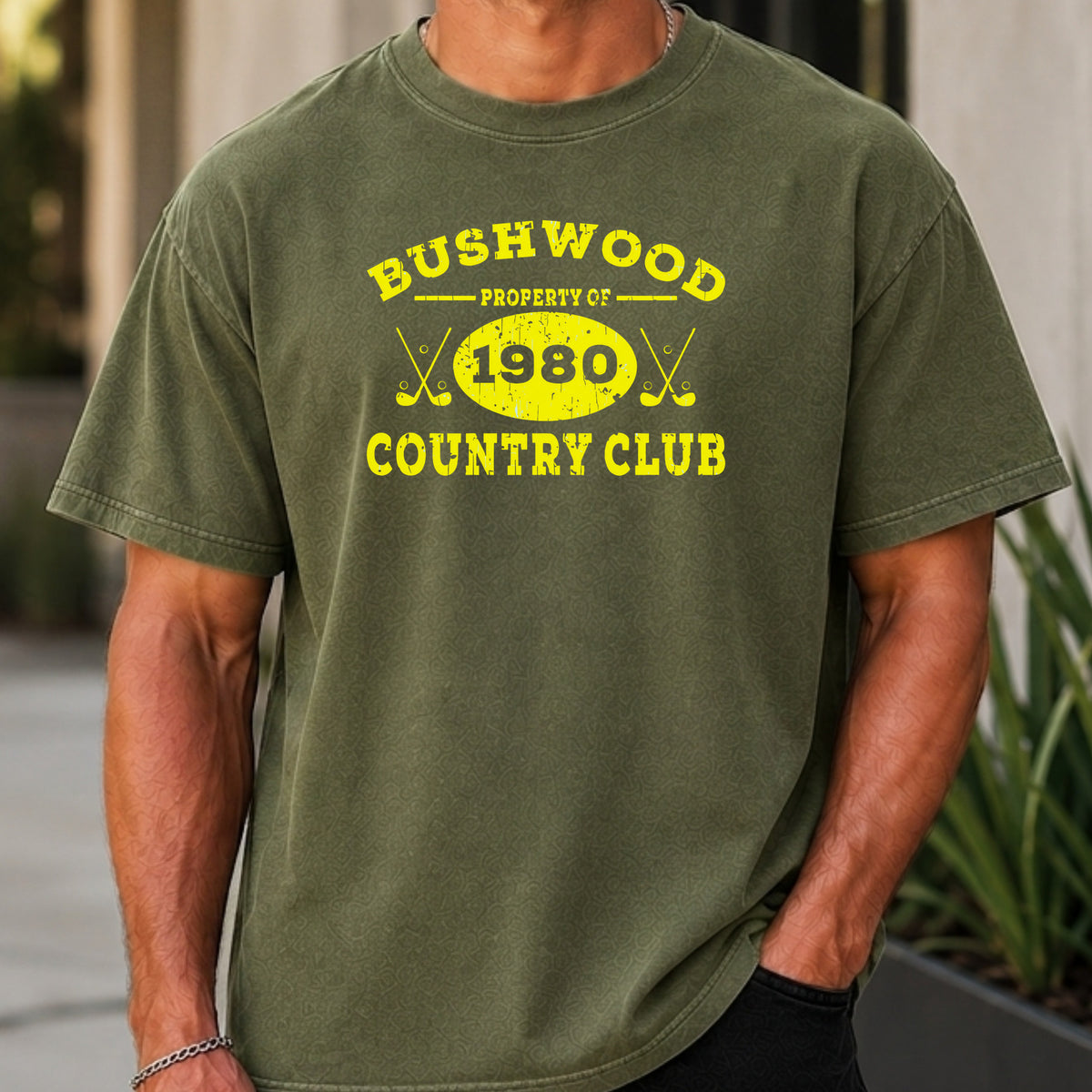 Property Of Bushwood Premium Tee worn, Moss
