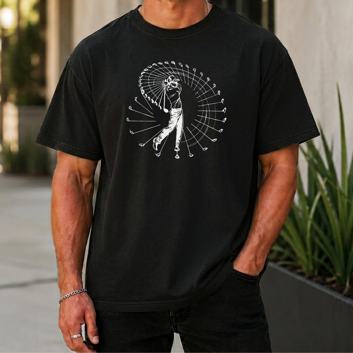 Pure Swing Premium Tee worn, Black