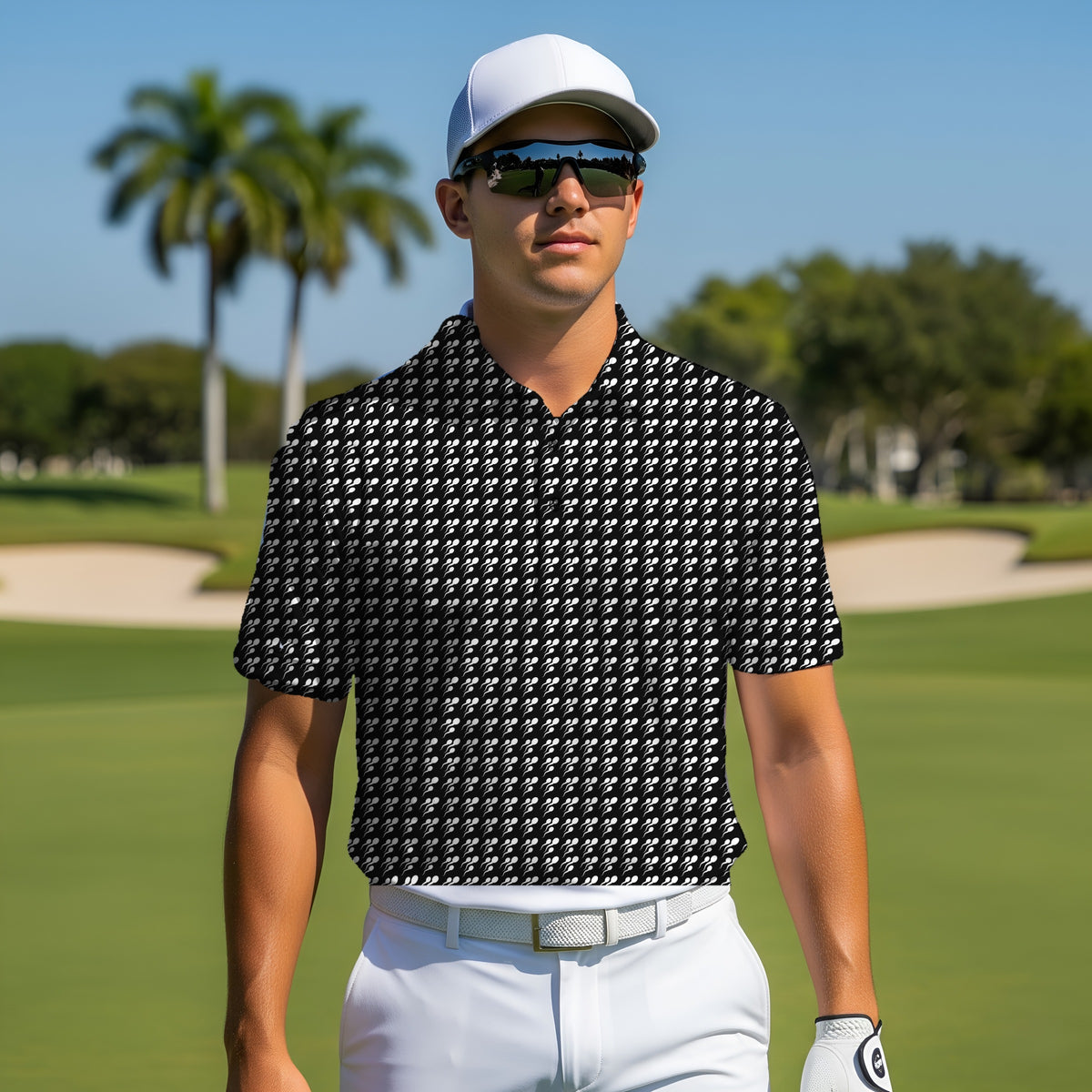 Swimmers Performance Print Polo worn on the golf course